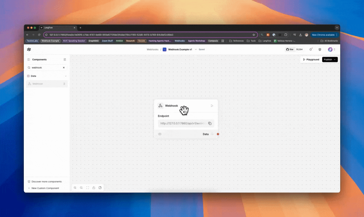 Obtaining the cURL command from the Webhook component "Controls" section